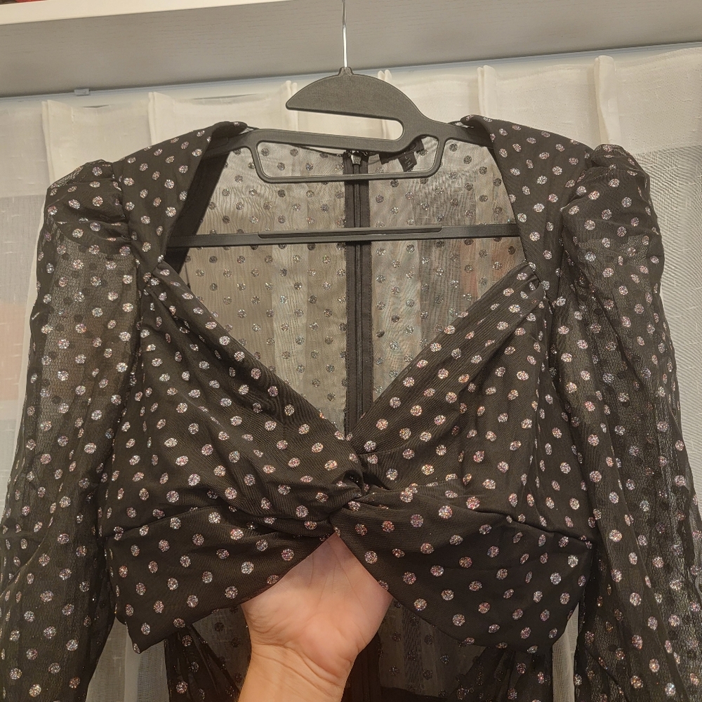 NBD Abigail Dress Black Sparkly Cut Out Mini Size Large - Picture 6 of 15